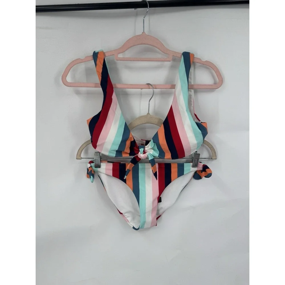 Hollister Striped Bikini Set‎ Women L/S Colorful Beach NEW Coastal Preppy Summer
